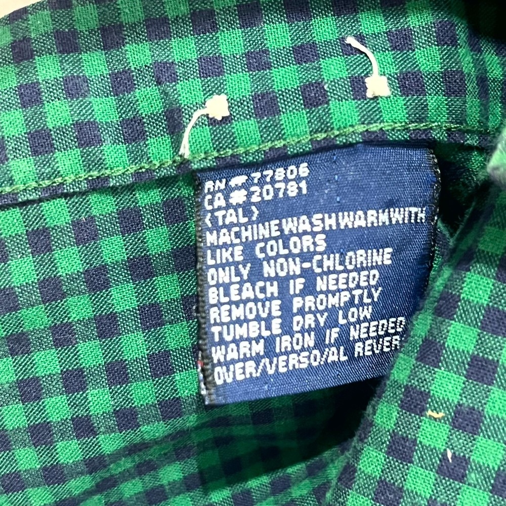 Vintage Tommy Hilfiger Shirt Men XL Green Blue Micro Gingham Pleated Button Down - Picture 5 of 13